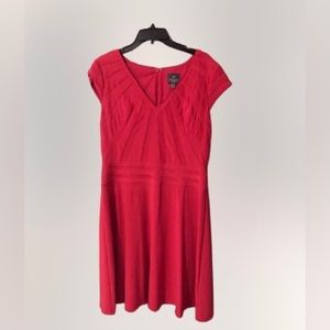 Adrianna Papell Red Dress with intricate bodice design and v-neck, zip back, 14